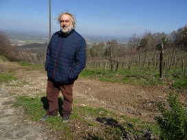 Marino Colleoni in his lofty vineyard